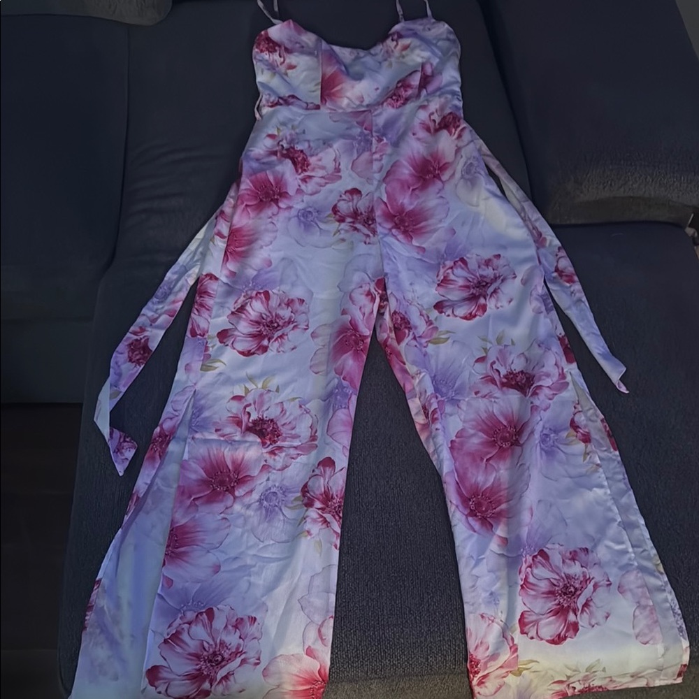Floral Pink and White Jumpsuit